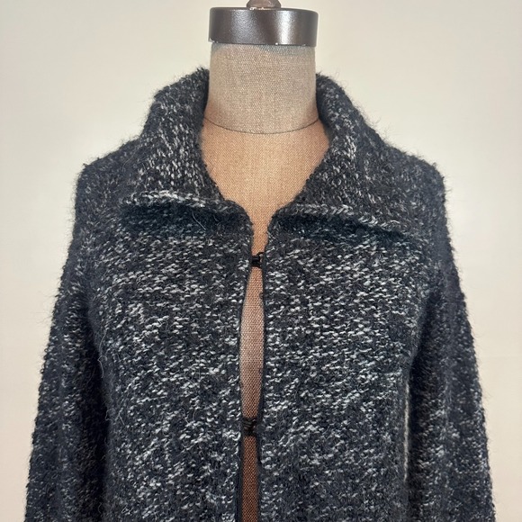 Kuna Cardigan Coat Womens XS Black Gray Boucle Knit Suri Baby Alpaca Whimsigoth - Picture 3 of 10